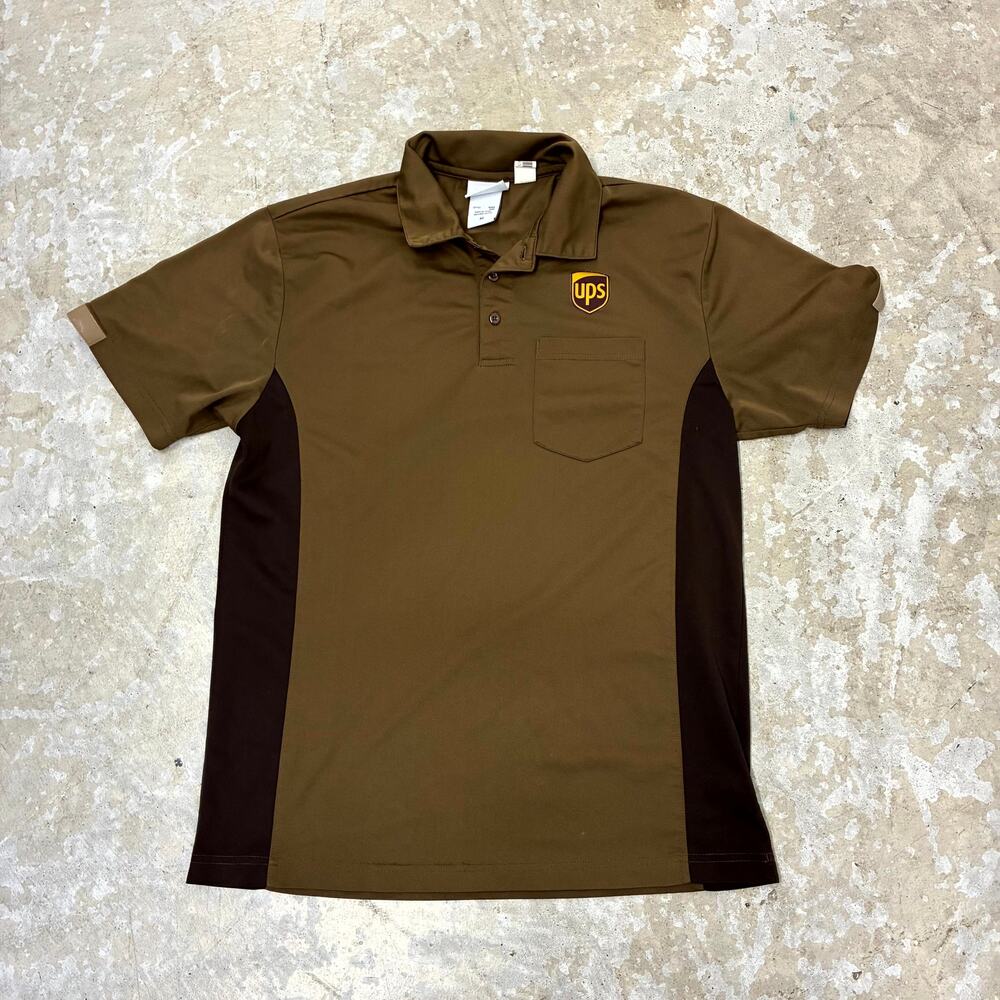 United Parcel Service UPS Polo Shirt Mens Medium Brown Short Sleeve Employee